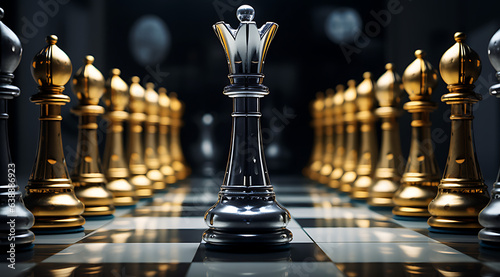 Foto Silver black queen as a leader of the chess board game