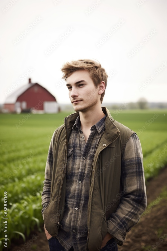 shot of a young man standing on a farm shot of a young man standing on a farm