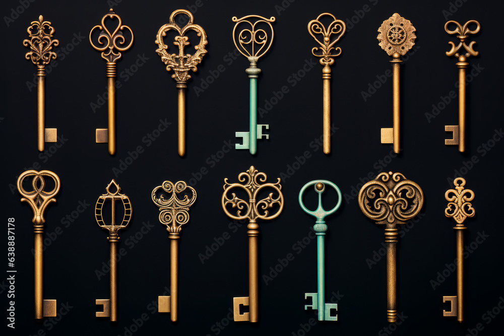 Bunch of keys that are sitting on table together in row. Bunch of keys that are sitting on table together in row.