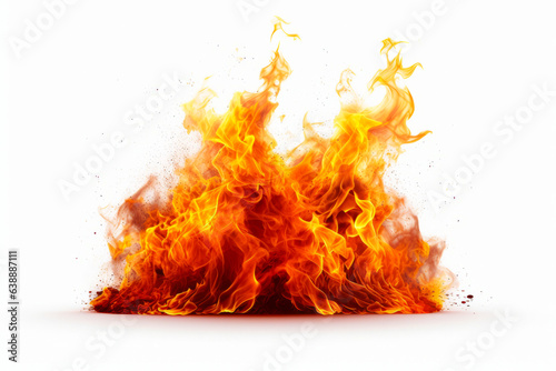 Fire is blazing on white background with white background.