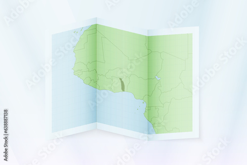 Togo map, folded paper with Togo map.