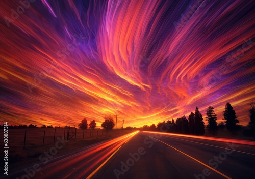 Radiant Sunset Streaks. Poster. Generativ ai. © Gogi