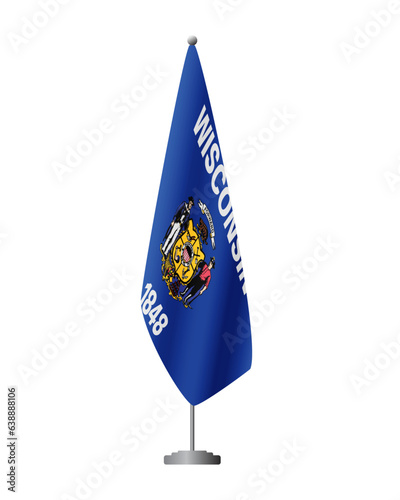 Wisconsin US flag on flagpole for official meetings, transparent background, vector