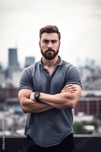 shot of a handsome young man posing with his arms folded in front of the cityscape © Natalia