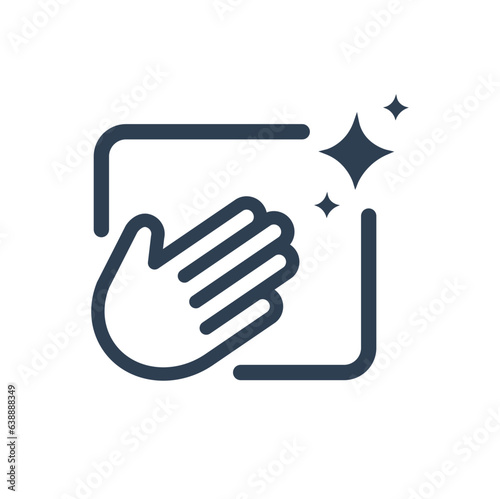 Hand holding a cloth wiping a surface, vector, sticker, icon.