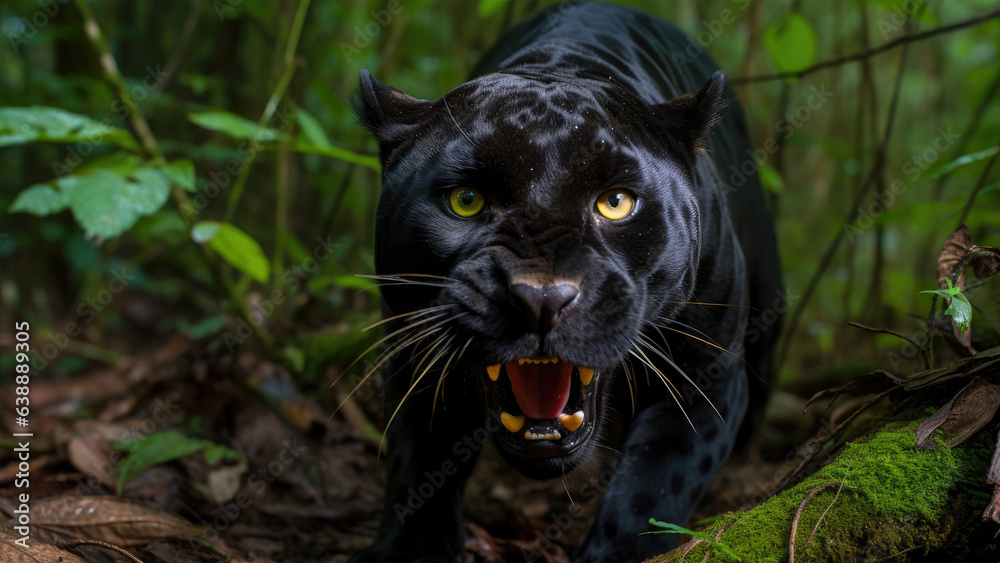 Black panther in the rainforest, 4k wallpaper - beautiful panther hd, angry hissing
