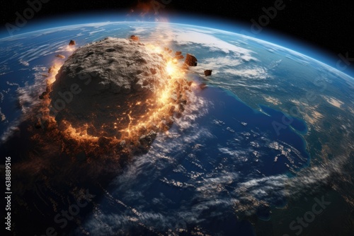 Explosion from collision of asteroid with planet Earth