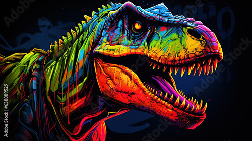 Jurassic period Graffiti art bright neon dinosaur Tyrannosaurus Design ai