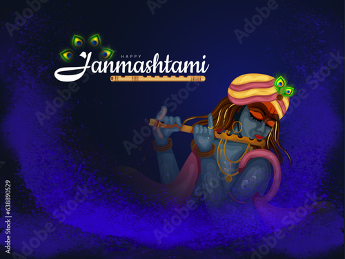 Happy Krishna Janmashtami. Vector Illustration of Lord krishna playing flute. photo