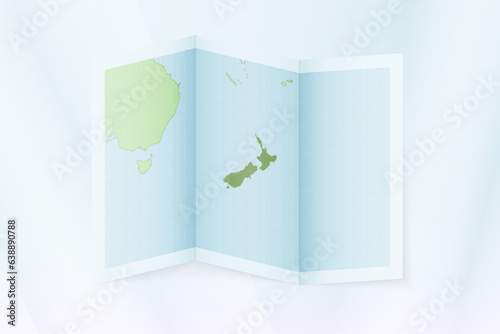 New Zealand map, folded paper with New Zealand map.