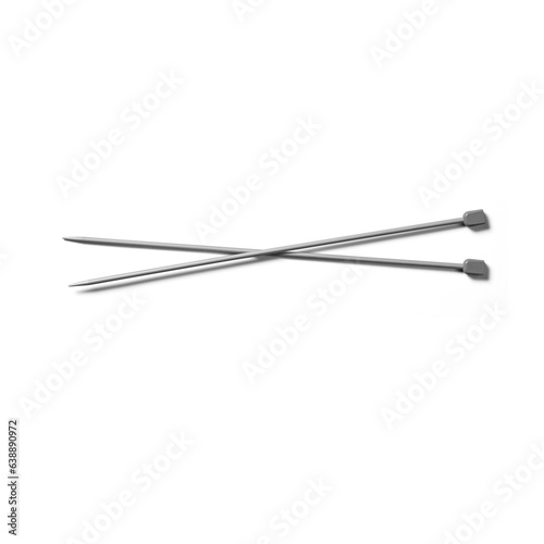 Close up view knitting needles isolated on white.