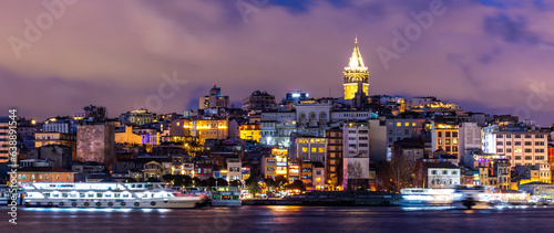 Galata Tower in Istanbul, Beautiful landmark Beyoglu district old houses with Galata tower, Turkey, Istanbul cityscape in Turkey with Galata Tower, Istanbul, Turkiye. © Kalyakan