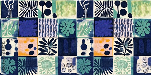 Modern fun pattern clash fabric border print for summer beach textile designs with a linen cotton effect. Seamless trendy repeat edging trim banner background