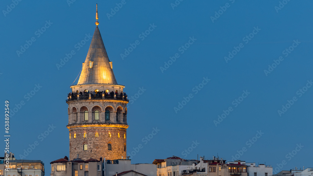 Fototapeta premium Galata Tower in Istanbul, Beautiful landmark Beyoglu district old houses with Galata tower, Turkey, Istanbul cityscape in Turkey with Galata Tower, Istanbul, Turkiye.