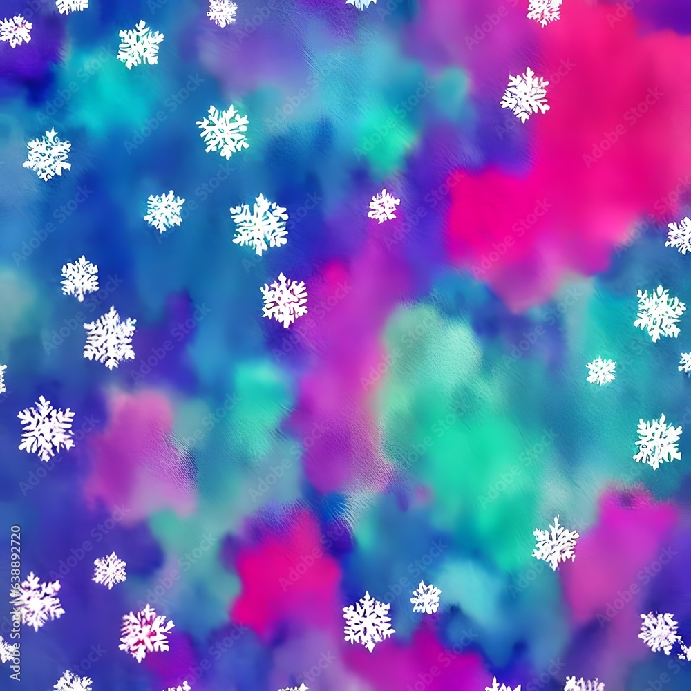 abstract watercolor little snowflake doodle pattern