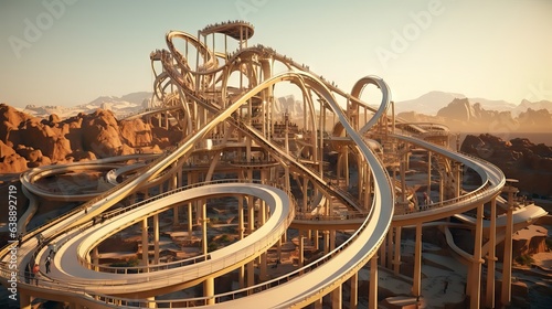 An extreme roller coaster designed with multiple twists and breathtaking drops, providing a pure adrenaline experience for the bravest riders. Generative AI