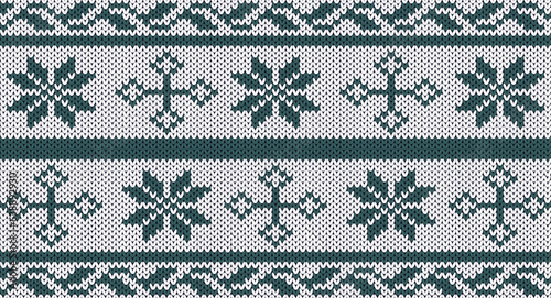 Green Christmas knitting design, Festive Sweater Design. Seamless Knitted Pattern