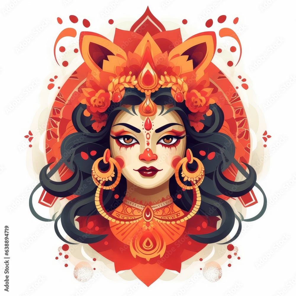 Goddess Durga Vector illustration, Dussehra 2023, Indian Hindu religious festival