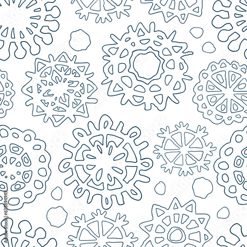 Variety of snowflakes abstract seamless pattern on white (ID: 638894949)