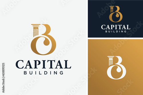 Initial Letter B C Monogram BC CB with Greek Marble Pillar Column for architecture building construction government office logo design