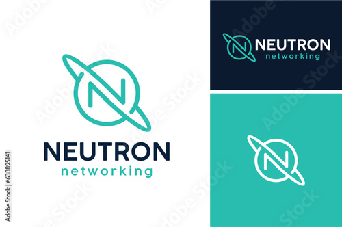 Initial Letter N Circle Line with Orbit for Saturn Planet or Neutron Atom Structure Science logo design