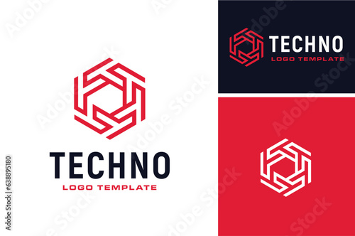 Modern Initial T Rotation Connected Hexagon Link Line shape for futuristic technology logo design
