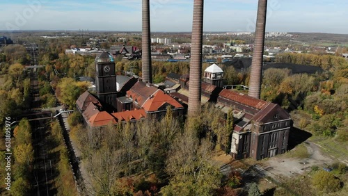 Bytom, Poland. Autumn colors and industrial heritage in Bytom Szombierki district. Coal power plant.