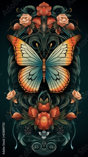 Symmetrical Butterfly  Flowers Background