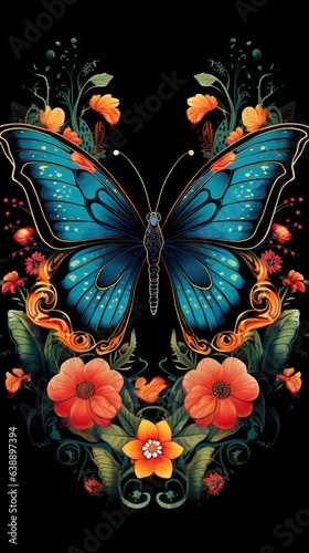 Symmetrical Butterfly: Flowers Background © Jardel Bassi