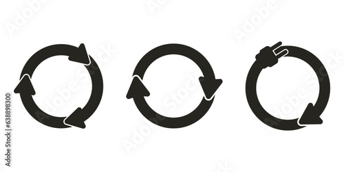 Isolaste bundle set illustration of black recycle round circle sign, recycling with illustration pictogram triangle with arrow