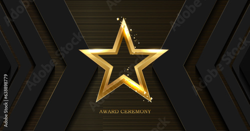 Golden 3d star on black modern background. Luxury award banner with stars.
