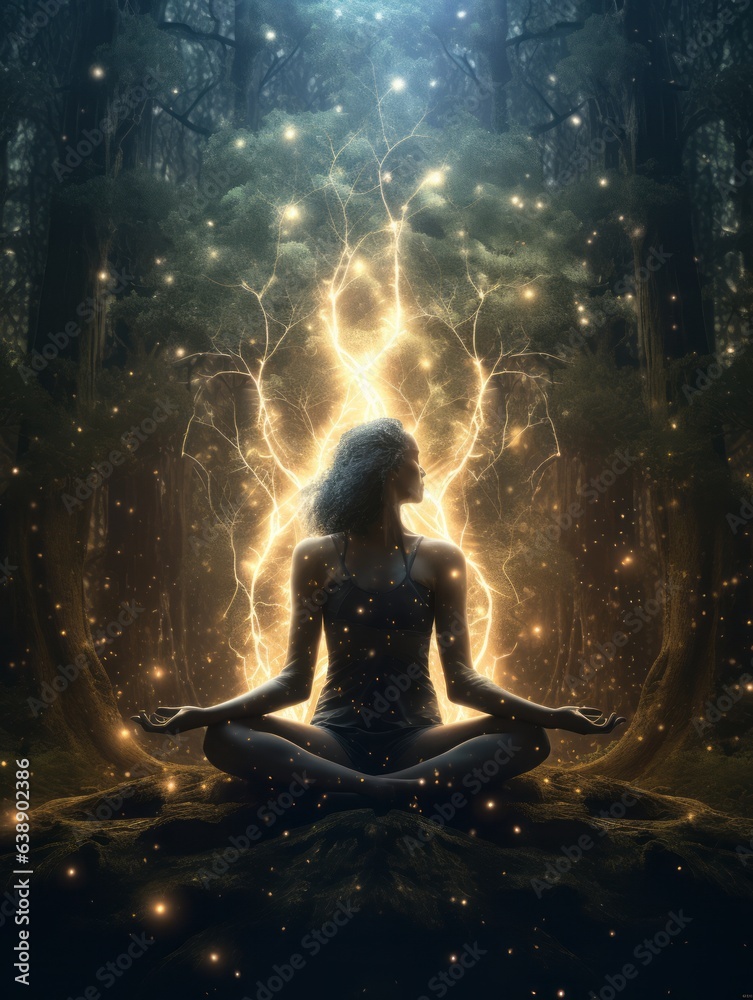 Woman Meditating With Glowing Light