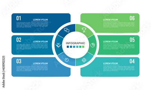 6 process infographic design template. diagram, annual report, business presentation, and organization. Vector illustration. photo