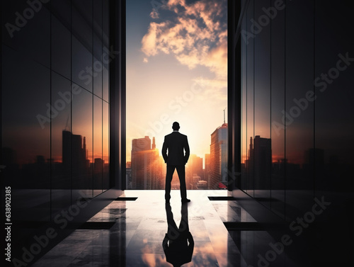 Fototapete Silhouette of business man following his ambitions, Generative Ai illustration
