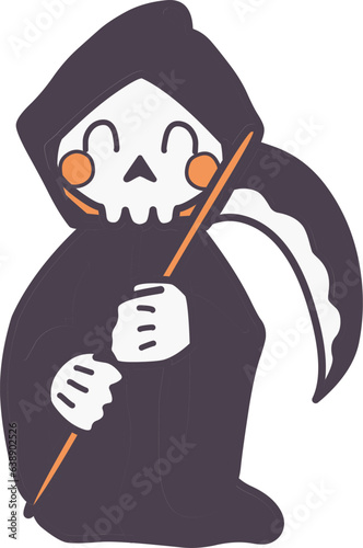 可愛くデフォルメした笑っている死神のカラーイラスト
