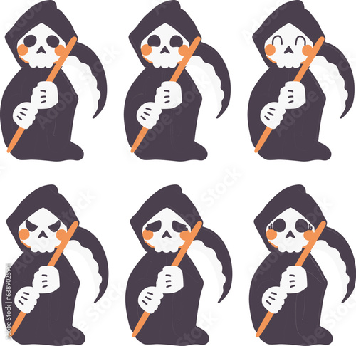 いろいろな表情の可愛くデフォルメした死神のカラーイラストセット