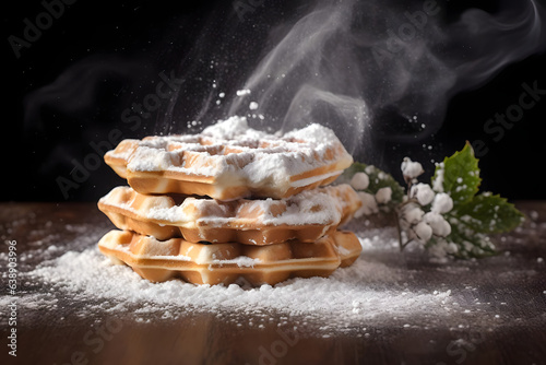 Waffles with Powdered Sugar, crisp waffles dusted with sweet snow photo