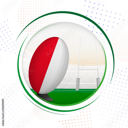 Flag of Indonesia on rugby ball. Round rugby icon with flag of Indonesia.