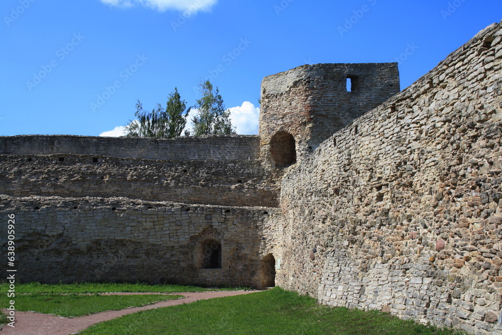 Pskov region, Izborsk village - 12.08.2023. Talavskaya Tower in Izborskaya Fortress