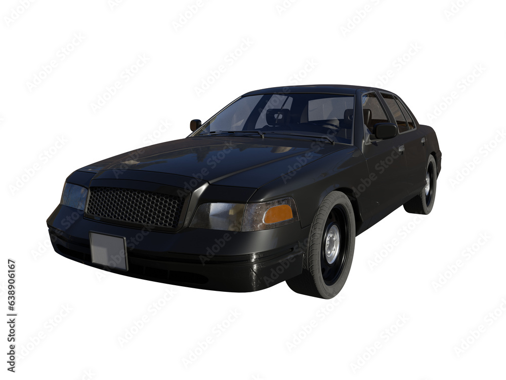 Black car front angle view isolated 3d render