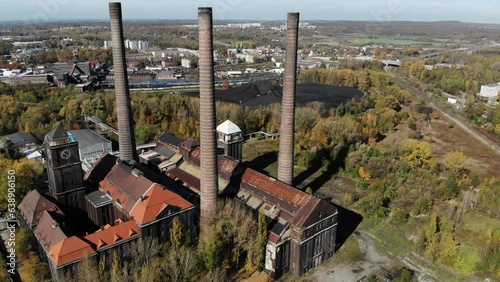 Bytom, Poland. Autumn colors and industrial heritage in Bytom Szombierki district. Coal power plant.