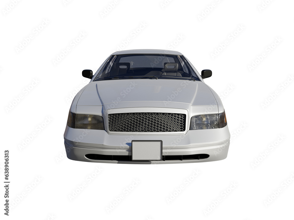 White car front view isolated. 3d render