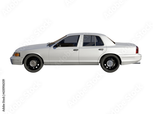 White car side view isolated 3d render