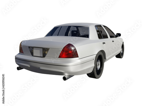 White car rear angle view isolated 3d render