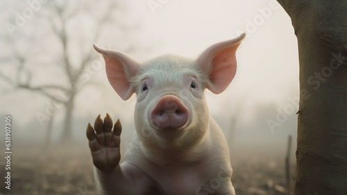 pig in farm waving hello © Karen