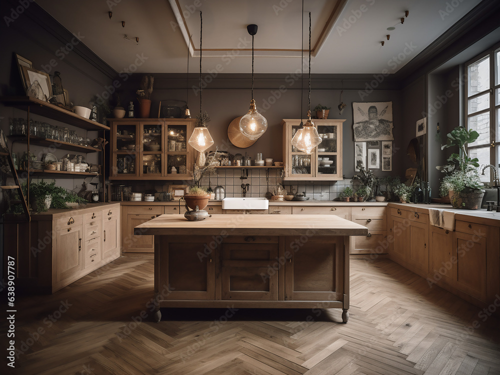 Inviting beige kitchen with elegant interior. AI Generate. Inviting beige kitchen with elegant interior. AI Generate.