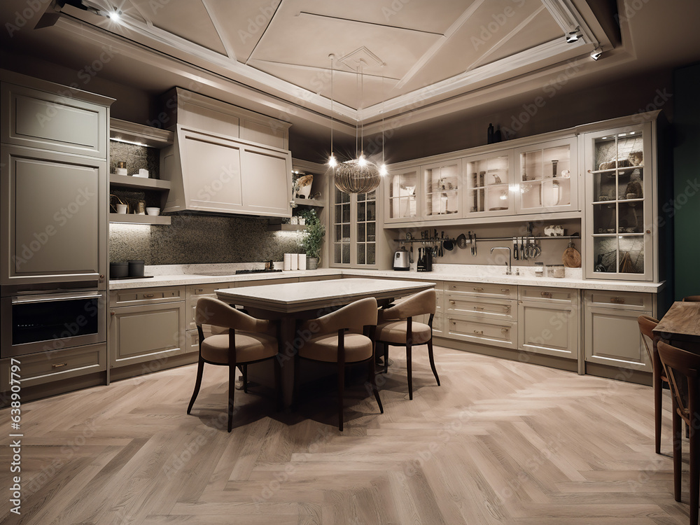 Neutral-toned beige kitchen offering a warm vibe. AI Generate. Neutral-toned beige kitchen offering a warm vibe. AI Generate.