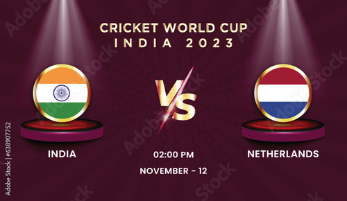 2023 cricket world cup with schedule team vs team strategy broadcast template vector design