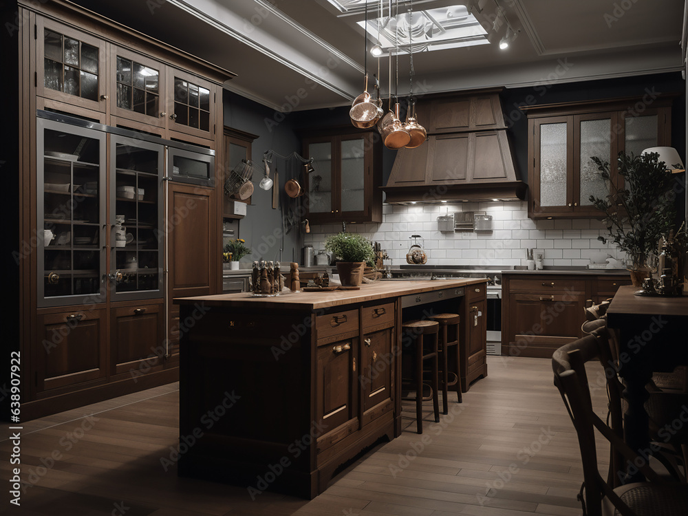 Timeless classic kitchen with elegant interior design. AI Generate. Timeless classic kitchen with elegant interior design. AI Generate.