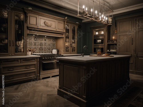Cozy classic kitchen showcasing charming decor. AI Generate.